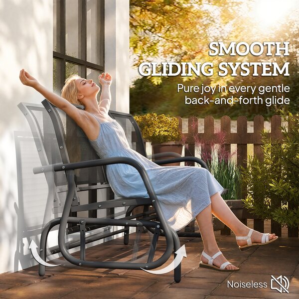 Outsunny 3-Seat Glider Rocking Chair for 3 People Garden Bench Patio Furniture Metal Frame