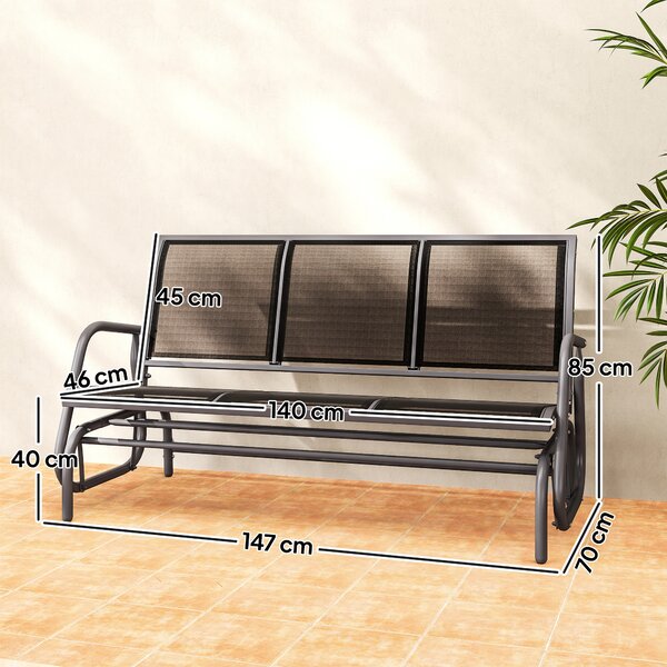 Outsunny 3-Seat Glider Rocking Chair for 3 People Garden Bench Patio Furniture Metal Frame