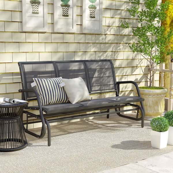 Outsunny 3-Seat Glider Rocking Chair for 3 People Garden Bench Patio Furniture Metal Frame, Grey