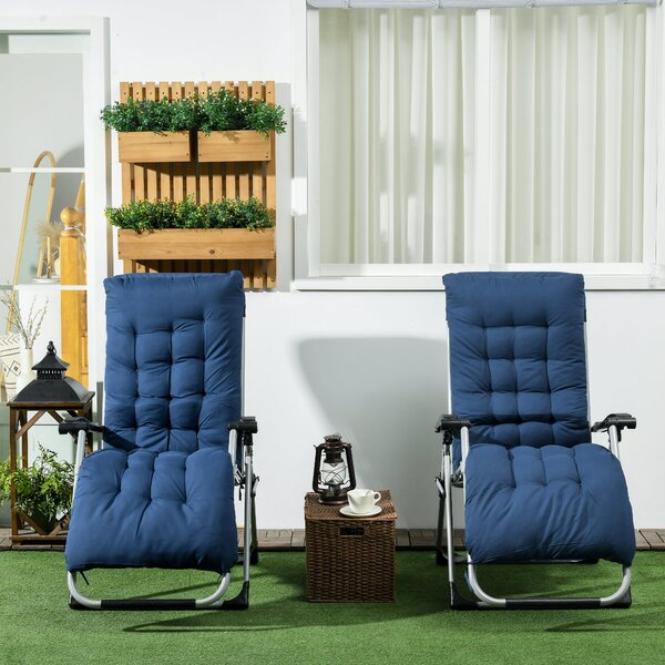 Outsunny 2 Piece Sun Lounger, Reclining Zero Gravity Sun Loungers with Cushions for Outdoor Patio, Blue Aosom UK