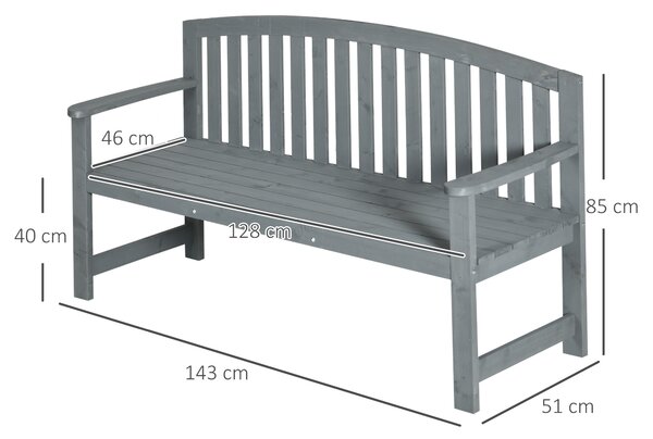 Outsunny 2 Seater Wooden Garden Bench with Armrest, Outdoor Furniture Chair for Park, Balcony, Grey