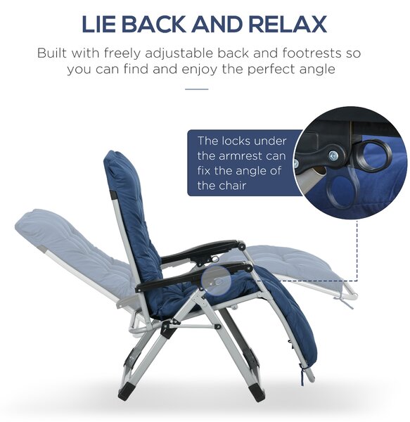 Outsunny 2 Piece Sun Lounger, Reclining Zero Gravity Sun Loungers with Cushions for Outdoor Patio, Blue Aosom UK