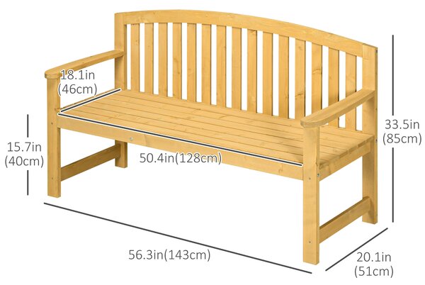 Outsunny 2 Seater Wooden Garden Bench with Armrest, Outdoor Furniture Chair for Park, Balcony, Orange