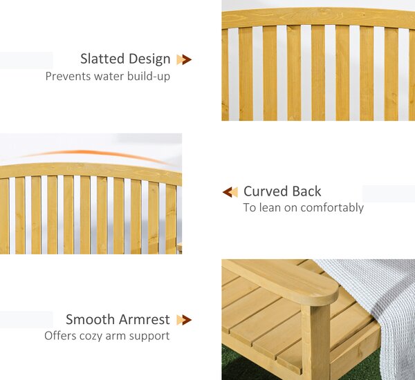 Outsunny 2 Seater Wooden Garden Bench with Armrest, Outdoor Furniture Chair for Park, Balcony, Orange