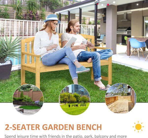 Outsunny 2 Seater Wooden Garden Bench with Armrest, Outdoor Furniture Chair for Park, Balcony, Orange
