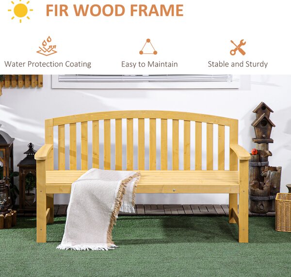 Outsunny 2 Seater Wooden Garden Bench with Armrest, Outdoor Furniture Chair for Park, Balcony, Orange