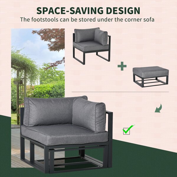 Outsunny 6 Piece Outdoor Couch, Sectional Sofa Set with Aluminum Patio Conversation Furniture, Coffee Table, Footstool & Cushions Aosom UK