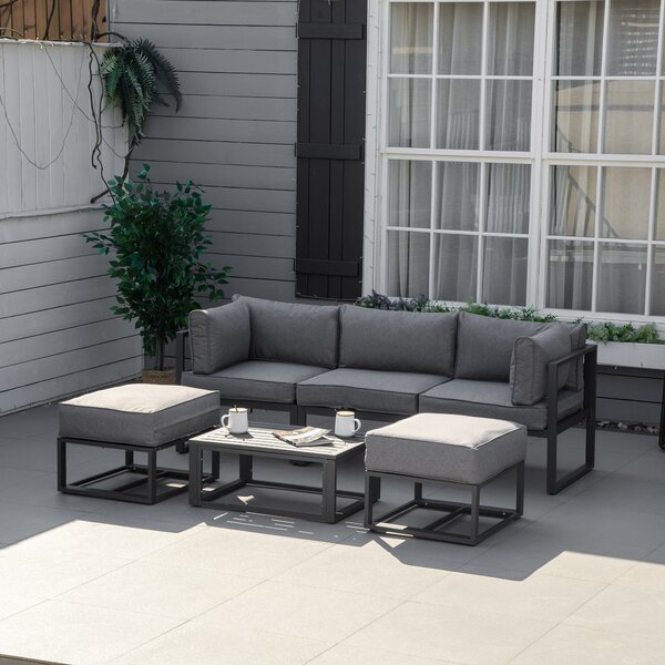 Outsunny 6 Piece Outdoor Couch, Sectional Sofa Set with Aluminum Patio Conversation Furniture, Coffee Table, Footstool & Cushions Aosom UK