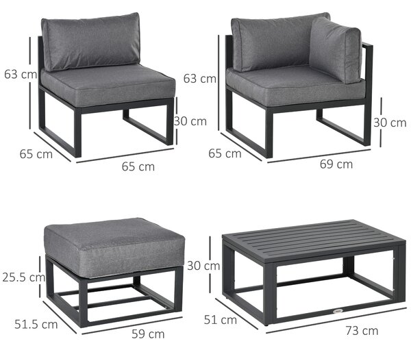 Outsunny 6 Piece Outdoor Couch, Sectional Sofa Set with Aluminum Patio Conversation Furniture, Coffee Table, Footstool & Cushions Aosom UK