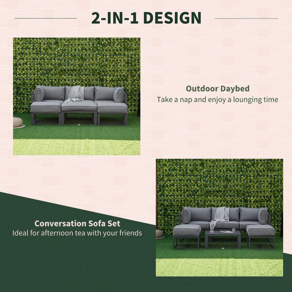 Outsunny 6 Piece Outdoor Couch, Sectional Sofa Set with Aluminum Patio Conversation Furniture, Coffee Table, Footstool & Cushions Aosom UK
