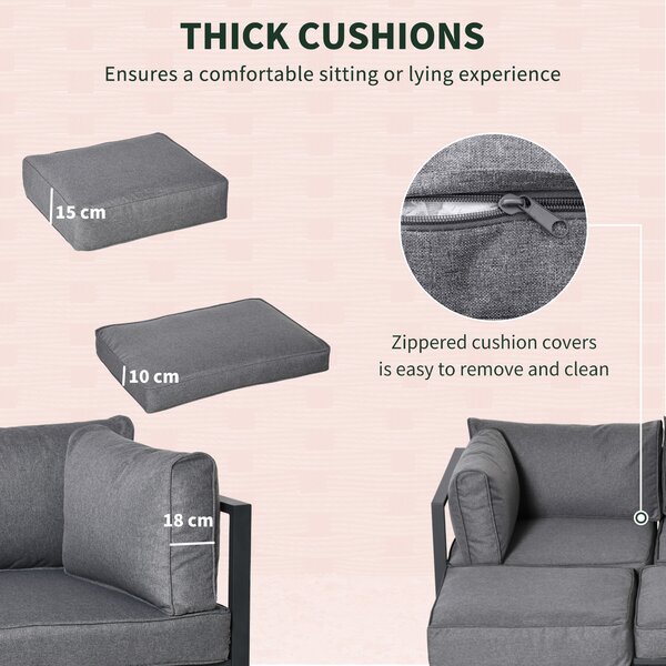 Outsunny 6 Piece Outdoor Couch, Sectional Sofa Set with Aluminum Patio Conversation Furniture, Coffee Table, Footstool & Cushions Aosom UK