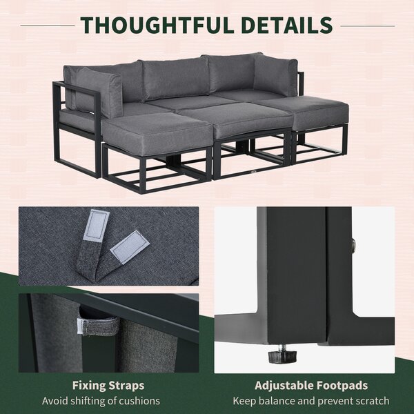Outsunny 6 Piece Outdoor Couch, Sectional Sofa Set with Aluminum Patio Conversation Furniture, Coffee Table, Footstool & Cushions Aosom UK