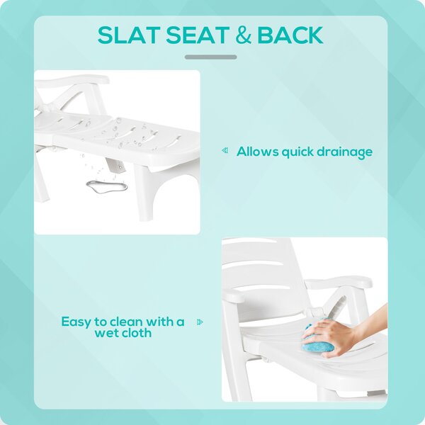 Outsunny Folding Sun Lounger, Set of Two Sun Lounger Recliner with 5 Adjustable Brackrest, for Patio, Beach, Backyard, White Aosom UK