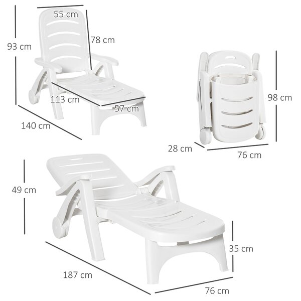 Outsunny Folding Sun Lounger, Set of Two Sun Lounger Recliner with 5 Adjustable Brackrest, for Patio, Beach, Backyard, White Aosom UK