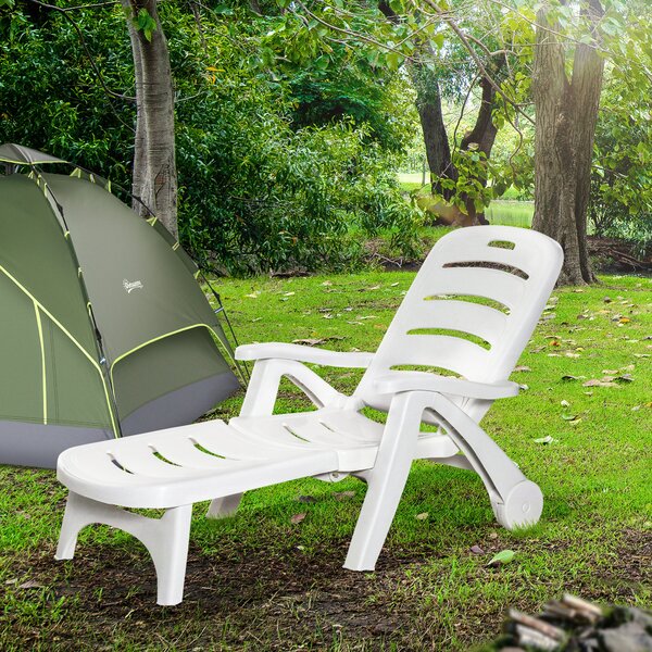 Outsunny Folding Sun Lounger, Set of Two Sun Lounger Recliner with 5 Adjustable Brackrest, for Patio, Beach, Backyard, White Aosom UK