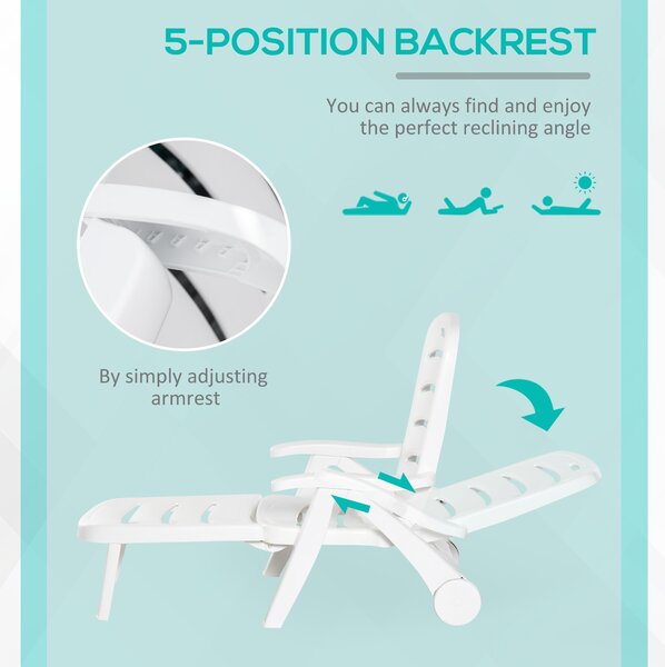 Outsunny Folding Sun Lounger, Set of Two Sun Lounger Recliner with 5 Adjustable Brackrest, for Patio, Beach, Backyard, White Aosom UK