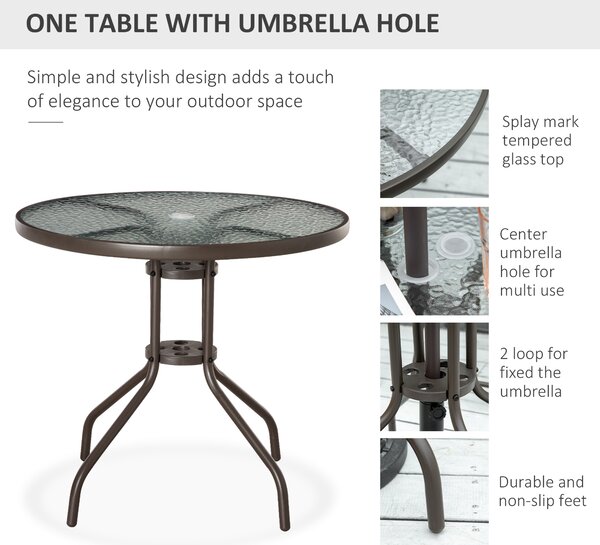 Outsunny 6 Piece Patio Dining Set with Umbrella, 4 Folding Dining Chairs & Round Tempered Glass Table for Backyard and Poolside, Grey Aosom UK