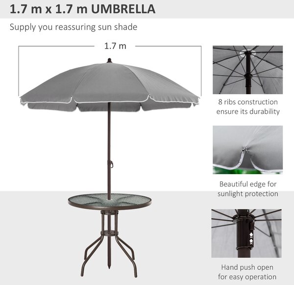Outsunny 6 Piece Patio Dining Set with Umbrella, 4 Folding Dining Chairs & Round Tempered Glass Table for Backyard and Poolside, Grey Aosom UK