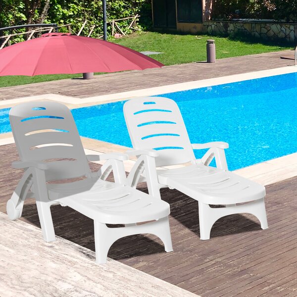 Outsunny Folding Sun Lounger, Set of Two Sun Lounger Recliner with 5 Adjustable Brackrest, for Patio, Beach, Backyard, White Aosom UK
