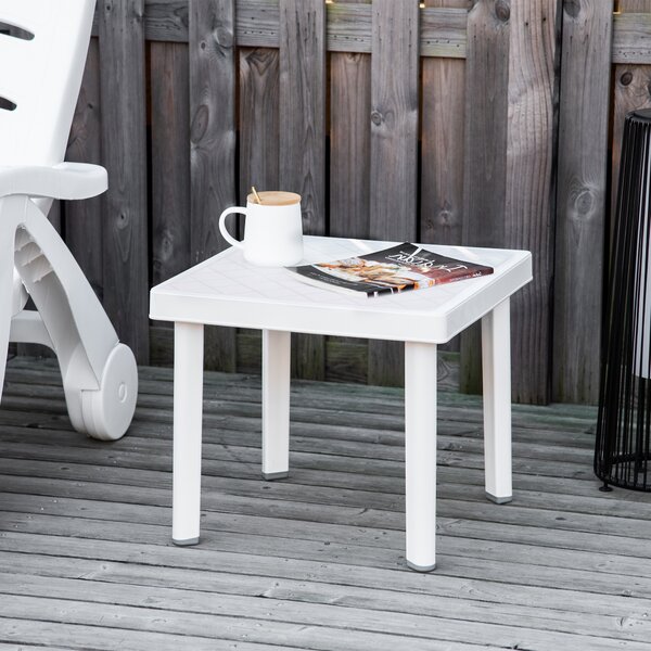 Outsunny Modern Outdoor Side Table, Square Garden Coffee End Table, Perfect for Drinks and Snacks, Stylish White Aosom UK