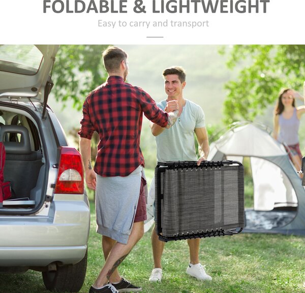 Outsunny Folding Sun Lounger, Portable Reclining Camping Bed with 5-Position Adjustable Backrest, Pillow Included, Mixed Grey