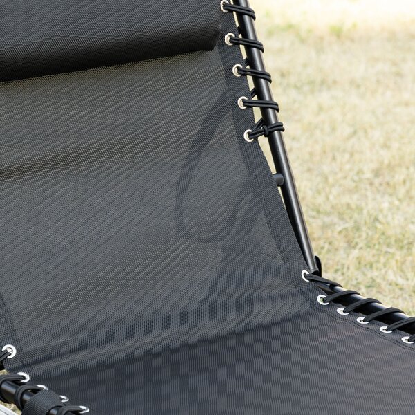 Outsunny Folding Camping Bed, Portable Reclining Lounge Chair with Adjustable Backrest & Side Pocket, Black