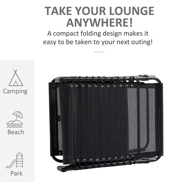 Outsunny Folding Camping Bed, Portable Reclining Lounge Chair with Adjustable Backrest & Side Pocket, Black