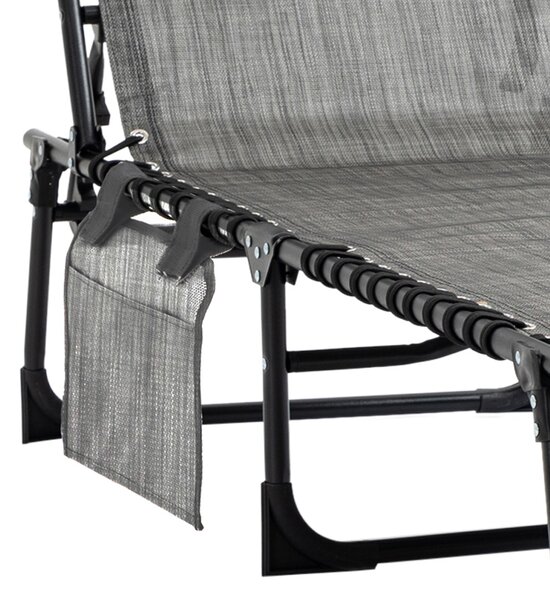 Outsunny Folding Sun Lounger, Portable Reclining Camping Bed with 5-Position Adjustable Backrest, Pillow Included, Mixed Grey