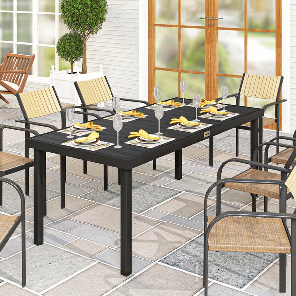 Outsunny Aluminium Outdoor Garden Dining Table for 8 People, Faux Wood Top, for Garden, Lawn, Patio, 190 x 90 x 74cm, Black