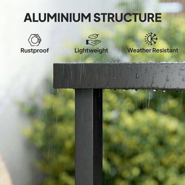 Outsunny Aluminium Outdoor Garden Dining Table for 8 People, Faux Wood Top, for Garden, Lawn, Patio, 190 x 90 x 74cm, Black