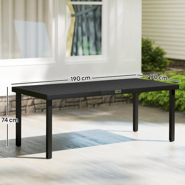 Outsunny Aluminium Outdoor Garden Dining Table for 8 People, Faux Wood Top, for Garden, Lawn, Patio, 190 x 90 x 74cm, Black