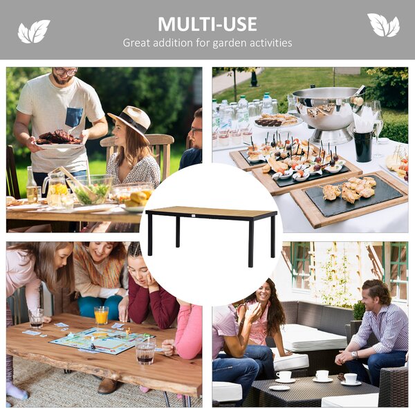 Outsunny Aluminium Outdoor Garden Dining Table for 8 People, Faux Wood Top, for Garden, Patio, 190 x 90 x 74 cm, Natural
