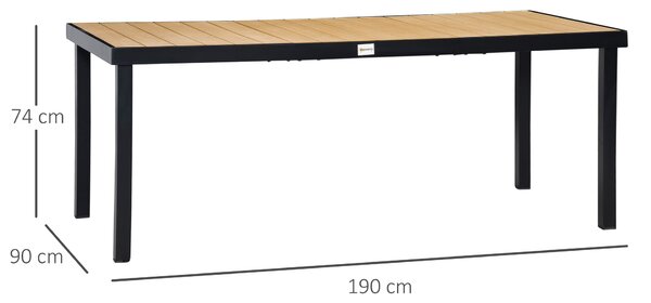 Outsunny Aluminium Outdoor Garden Dining Table for 8 People, Faux Wood Top, for Garden, Patio, 190 x 90 x 74 cm, Natural