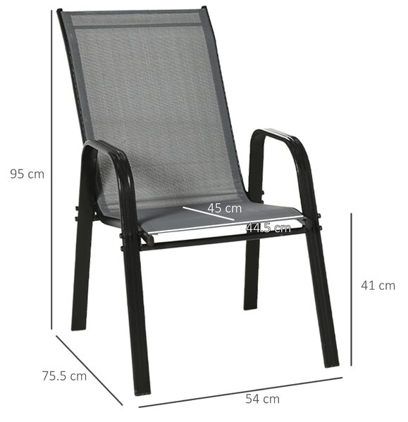 Outsunny Set of 4 Stackable Garden Dining Chairs, Space-Saving Outdoor Patio Furniture with Armrests & Backrest, Dark Grey Aosom UK
