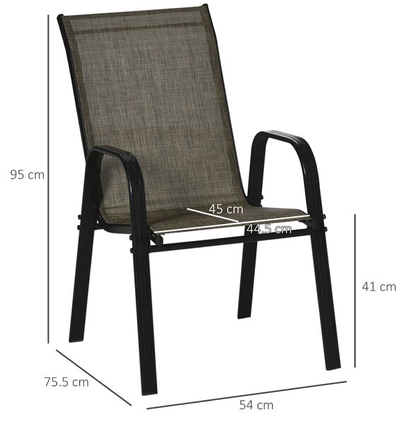 Outsunny 4 Piece Stackable Outdoor Garden Dining Chairs with High Backrest and Armrest, Breathable Mesh Fabric, Mixed Brown
