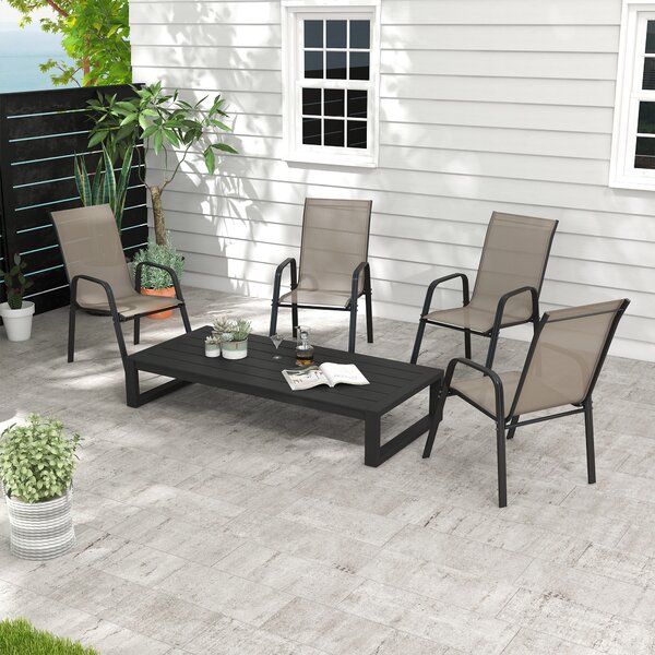 Outsunny 4 Pieces Garden Chairs, Stackable Outdoor Dining Chair with Metal Frames for patio, Grey Aosom UK