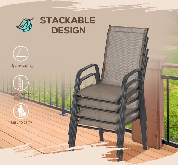 Outsunny 4 Pieces Garden Chairs, Stackable Outdoor Dining Chair with Metal Frames for patio, Grey Aosom UK