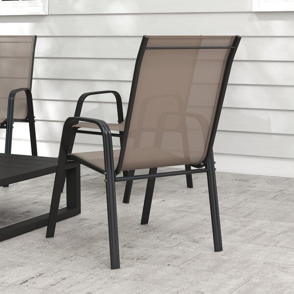 Outsunny 4 Pieces Garden Chairs, Stackable Outdoor Dining Chair with Metal Frames for patio, Grey Aosom UK