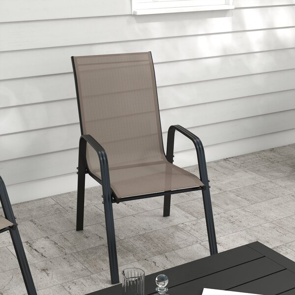 Outsunny 4 Pieces Garden Chairs, Stackable Outdoor Dining Chair with Metal Frames for patio, Grey Aosom UK
