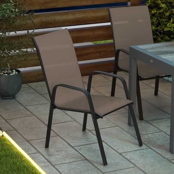 Outsunny 4 Pieces Garden Chairs, Stackable Outdoor Dining Chair with Metal Frames for patio, Grey Aosom UK