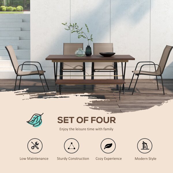 Outsunny 4 Pieces Garden Chairs, Stackable Outdoor Dining Chair with Metal Frames for patio, Grey Aosom UK