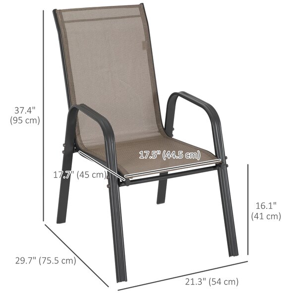 Outsunny 4 Pieces Garden Chairs, Stackable Outdoor Dining Chair with Metal Frames for patio, Grey Aosom UK