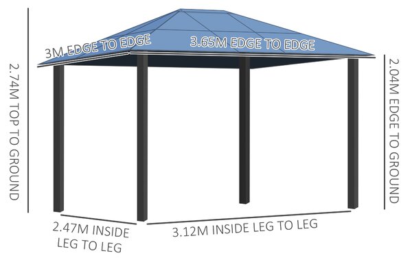 Outsunny 3.6 x 3(m) Hardtop Gazebo Canopy with Polycarbonate Roof Garden Pavilion with Removable Curtains and Steel Frame, Brown