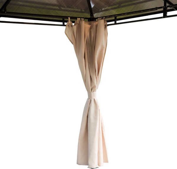 Outsunny 3.6 x 3(m) Hardtop Gazebo Canopy with Polycarbonate Roof Garden Pavilion with Removable Curtains and Steel Frame, Brown