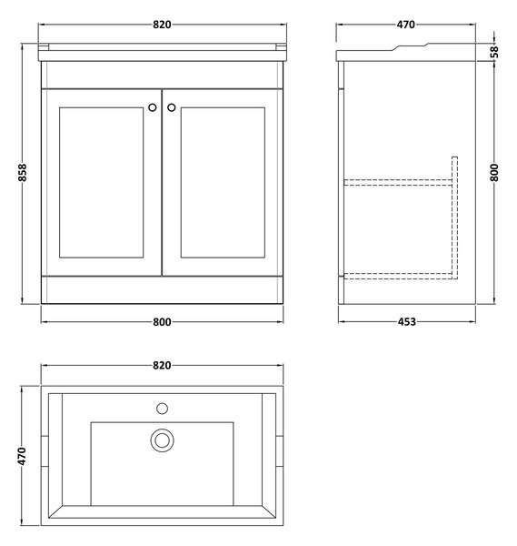 Classique Floor Standing 2 Door Vanity Unit with Ceramic Basin