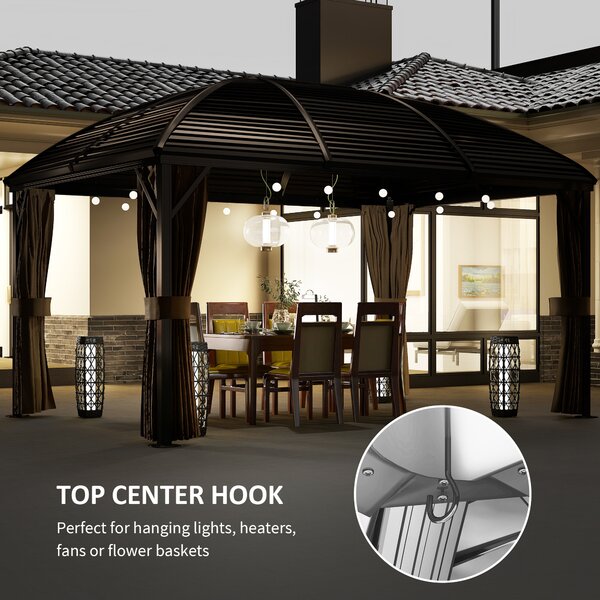Outsunny 3 x 4m Hardtop Gazebo Canopy with Metal Roof, Aluminium Gazebo Permanent Pavilion with Netting and Curtains, Brown Aosom UK