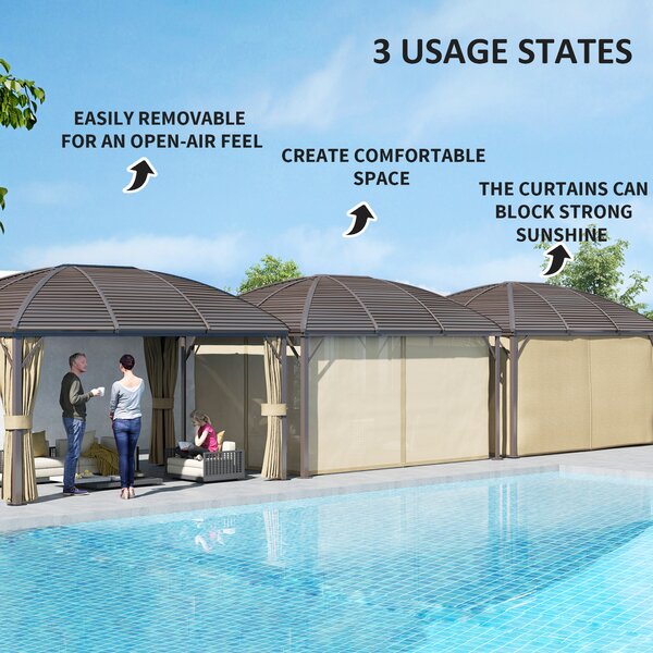 Outsunny 3 x 4m Hardtop Gazebo Canopy with Metal Roof, Aluminium Gazebo Permanent Pavilion with Netting and Curtains, Brown Aosom UK