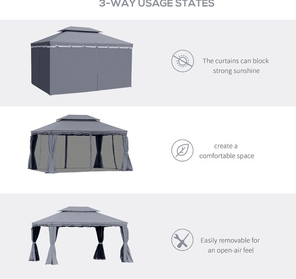 Outsunny 3 x 4m Curtain Gazebo, Curtains Pergola with Aluminium Frame, Nets and Curtains, Dark Grey Aosom UK