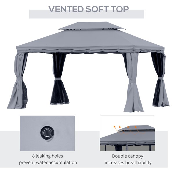 Outsunny 3 x 4m Curtain Gazebo, Curtains Pergola with Aluminium Frame, Nets and Curtains, Dark Grey Aosom UK