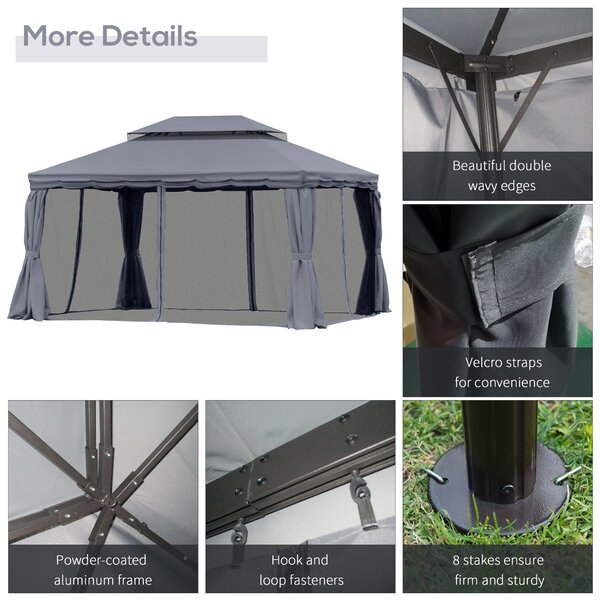 Outsunny 3 x 4m Curtain Gazebo, Curtains Pergola with Aluminium Frame, Nets and Curtains, Dark Grey Aosom UK